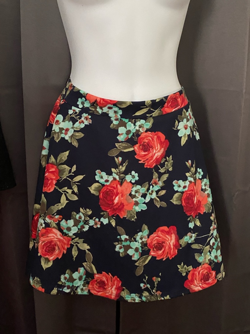 Lily White Floral Skater Flare Skirt - Navy Blue & Floral